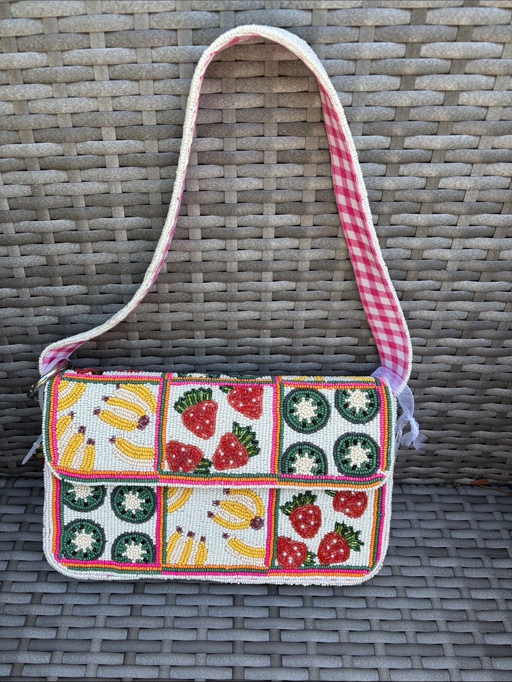 HANDMADE in Made in India Beaded Fruit lined Bag